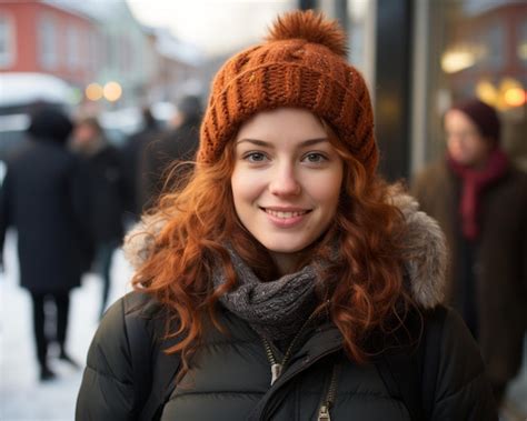 Premium Ai Image A Woman With Red Hair And A Beanie