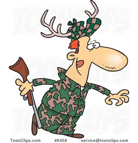 Cartoon Deer Hunter Wearing Antlers 6458 By Ron Leishman