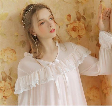2019 Sexy Victorian Sleep Wear Night Dress Vintage Nightgown Long Sleeve Nightdress Pink Cotton