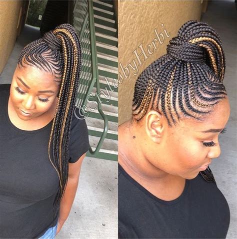Two Color Braids Into A Pony Tail Feed In Braids Ponytail Cornrow