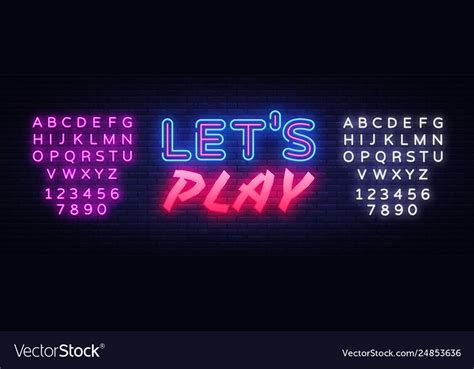 Lets Play Neon Text Design Template Gaming Vector Image