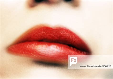 Frauenmund Mit Rotem Lippenstift Verschwommen Extreme Nahaufnahme Mund