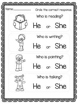 Play, learn, and grow, together! Pronouns (He/She) Worksheets by Teaching Sensory Explorers ...