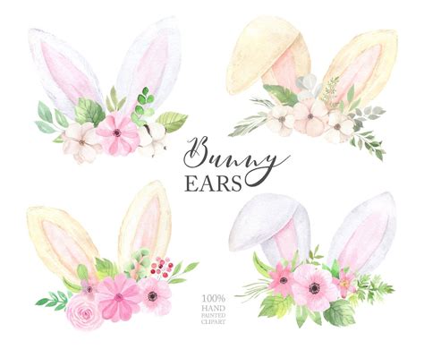 Watercolor Easter Bunny Ears Clipart Hand Painted Spring Etsy
