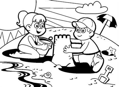 Push pack to pdf button and download pdf coloring book for free. Two Kids Colaborate Making Sand Castle Coloring Page ...