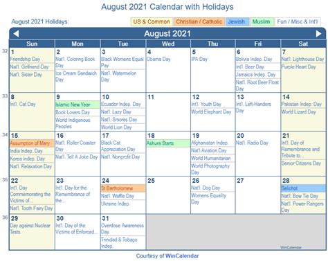 Aug 2021 Calendar With Holidays Usa Calendar Jun 2021