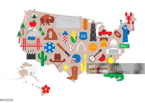 Usa Road Trip United States Map Travel Landmarks Clipart American