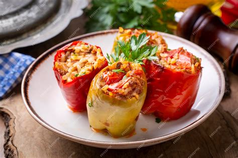 Premium Photo Traditional Turkish Foods Stuffed Pepper Etli Biber