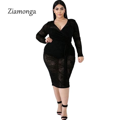 Ziamonga Plus Size Xxxl 4xl Long Sleeve Sexy Lace Dress Women Bodycon Long Club Party Dress Big