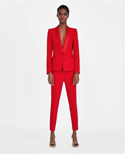 Zara Red Suit Pantalones Con Volantes Traje De Chaqueta Traje Rojo