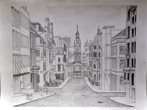One Point Perspective Drawing City Street Drawings Of Love