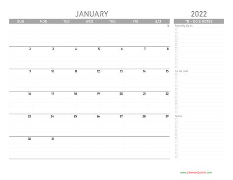 January 2022 Calendar With To Do List Calendar Quickly