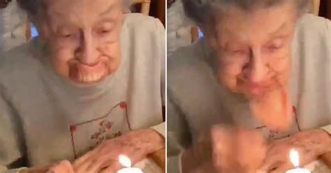 watch hilarious moment grandma celebrating 102nd birthday spits out false teeth as she blows