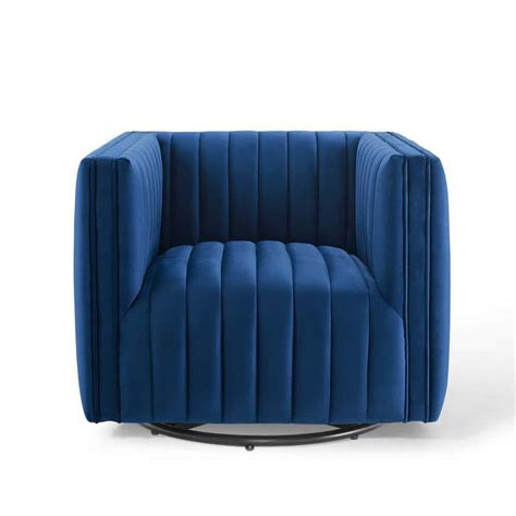 Modway Conjure Channel Navy Tufted Performance Velvet Swivel Armchair