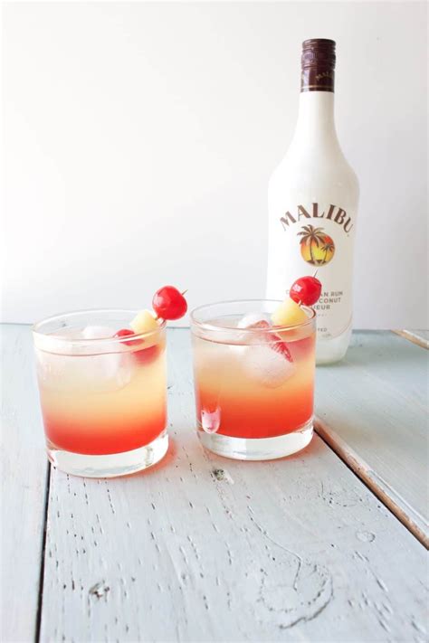 This sunset cocktail tastes like sweet peaches with. Malibu Sunset Cocktail | Mixed drinks recipes, Drinks ...