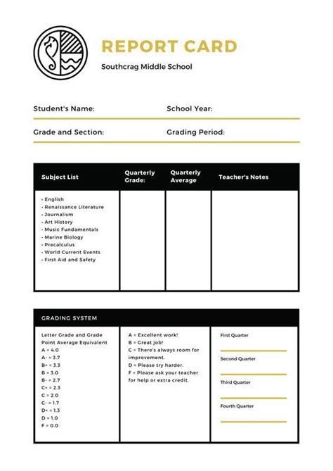 Middle School Report Card Template 5 Templates Example Templates