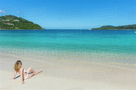 Woman Relaxing On Long Bay Beach Beef Island Tortola British Virgin Islands West Indies