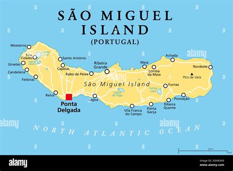 Sao Miguel Island Azores Portugal Political Map With Capital Ponta Delgada Nicknamed The