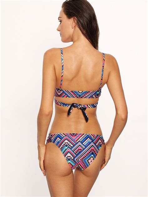 Tribal Print Tie Front Cutout Bikini Set Shein Sheinside