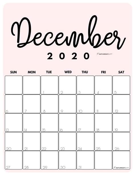 Printable 2020 Calendar By Month In 3 Cute Colors Saturdayt
