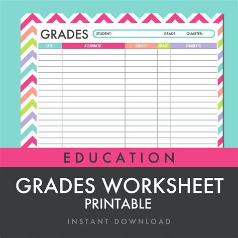 Grades Sheet Grading Worksheet Homeschool Printable Etsy Homeschool