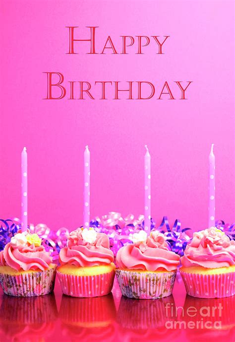 Pink Birthday Cupcakes With Candles Photograph By Milleflore Images