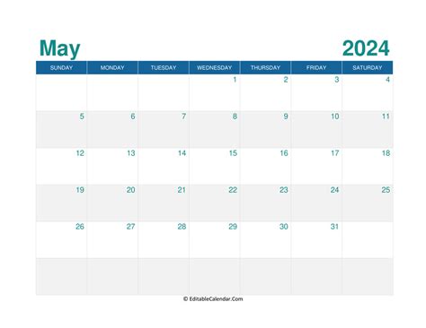 Download Printable Monthly Calendar May 2024 Pdf Version