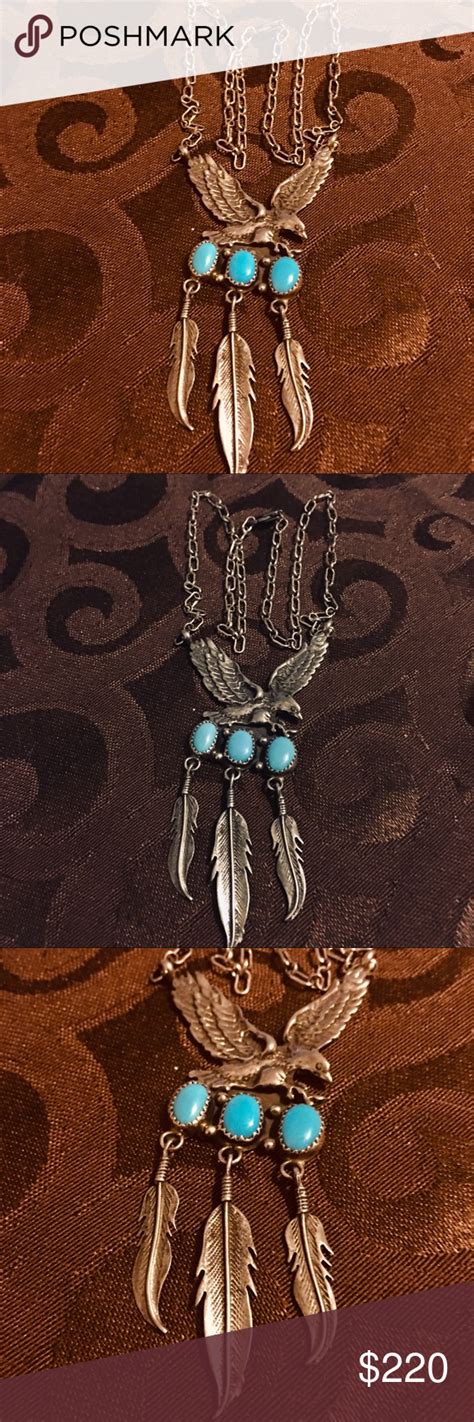 Vintage Navajo Sterling Silver Turquoise Necklace Silver Turquoise