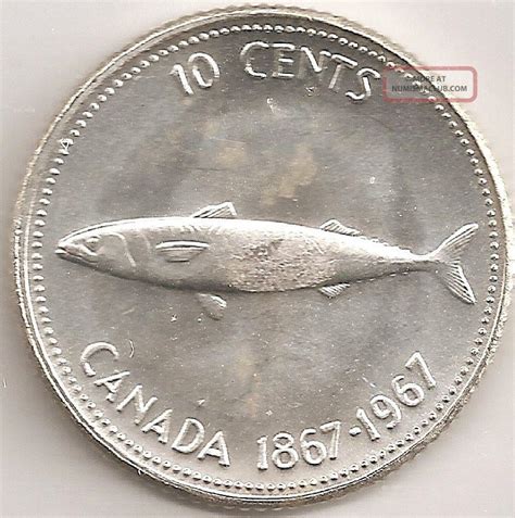 Canadacanadia N Silver 10 Cent Coin 1967 Fish Uncirculated