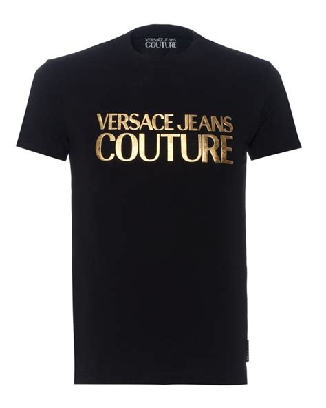 Versace Jeans Couture Mens Gold Chest Logo T Shirt Black Tee