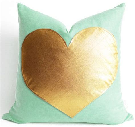 Sukan Gold Heart Mint Green Linen Pillow Cover Mint By Sukanart 35