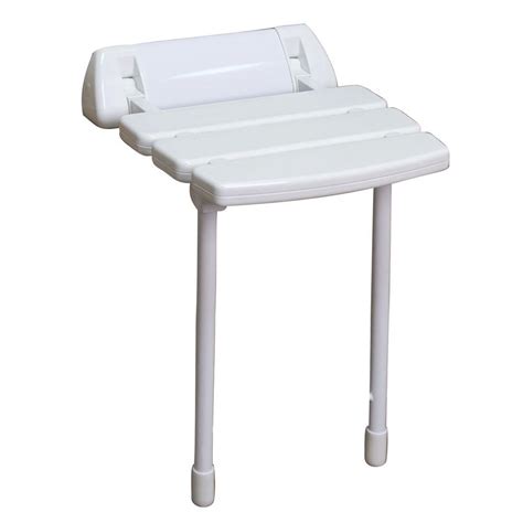 14 In Wall Mount Slatted Folding Shower Seat With Legs In White Iss193