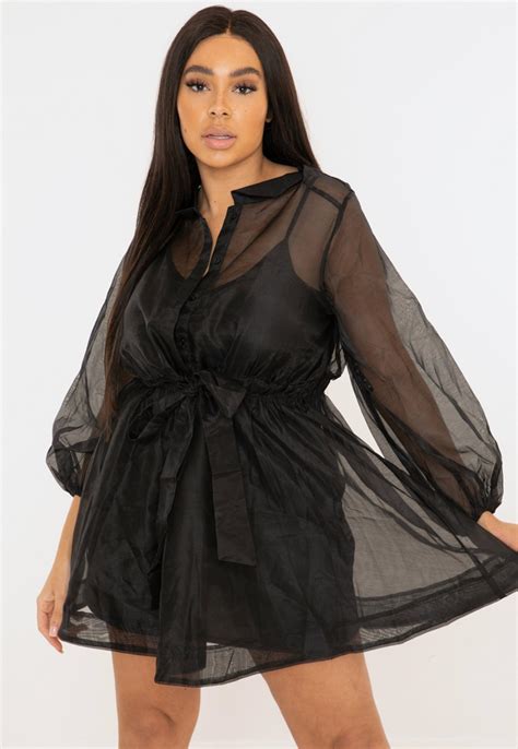 Plus Size Black Organza Shirt Dress Missguided