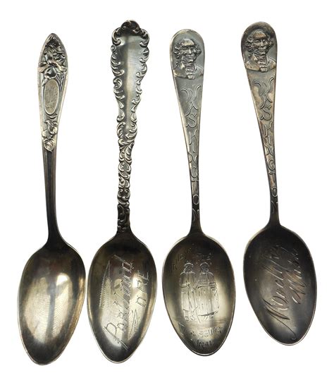 Antique Sterling Silver Souvenir Spoons Of Portland Oregon Set Of 4 On State Of