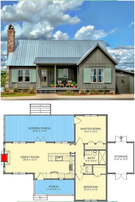 2 Bedroom Single Story Cottage With Screened Porch Floor Plan In 2020