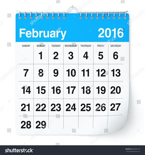 February 2016 Calendar Isolated On White Stock Illustration 307593119