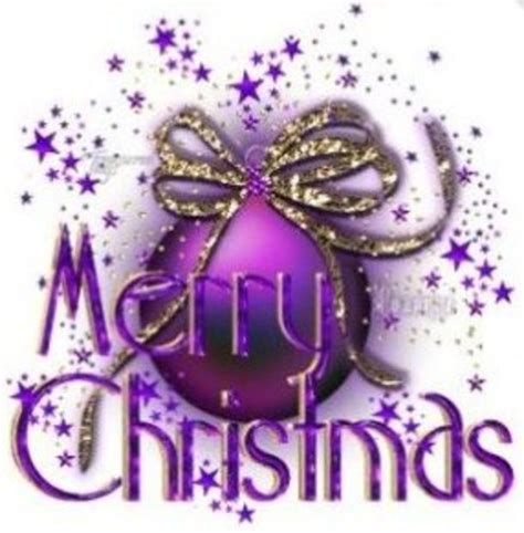 A Purple Christmas Ornament With Stars Around It And The Words Merry