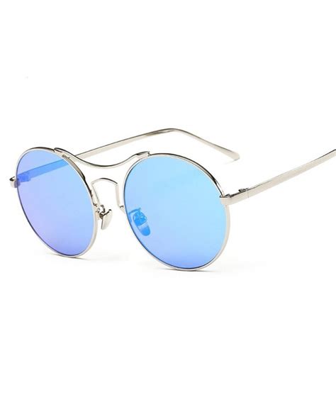 Mid Sized Lennon Style Color Tinted Metal Lens Round Sunglasses Blue Cc128a2h55d