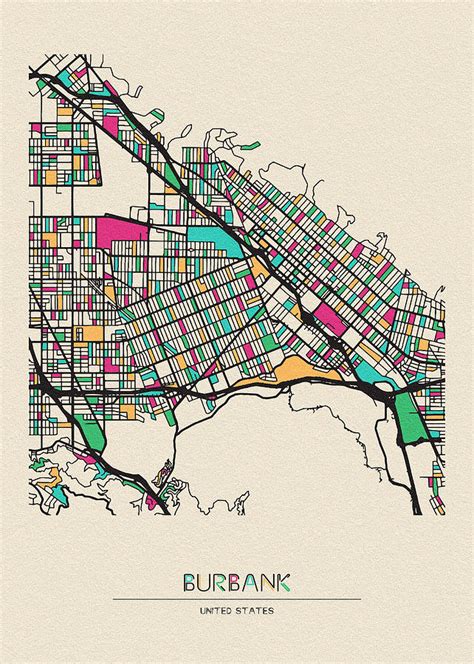 Burbank United States City Map Drawing By Inspirowl Design Pixels