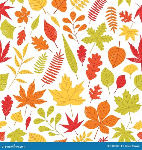 Elegant Seamless Pattern With Fallen Autumn Leaves Of Various Type And
