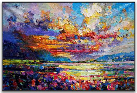 Modern Seascape Contemporary Abstract Wall Art Coastal Beach Sea Sunset