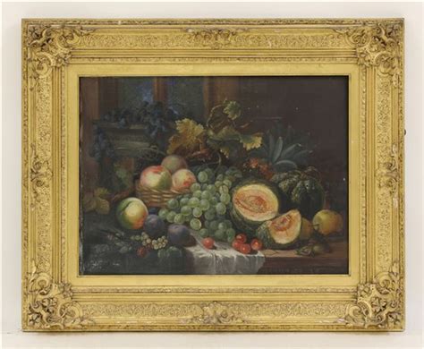 George Lance A Still Life Of Grapes Peaches Melons And Other Fruit On