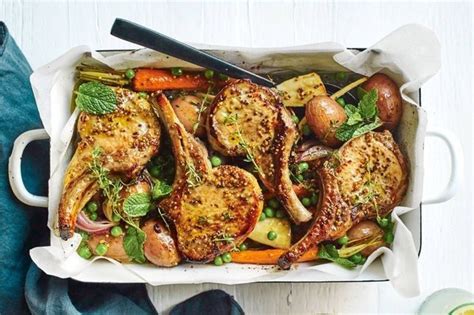 Arrange the potatoes, carrots and onion around pork. Honey pork chop tray bake | Recipe (With images) | Honey ...
