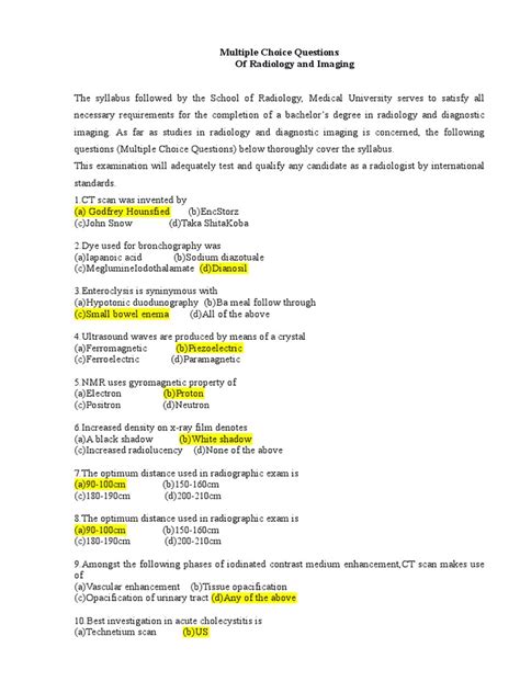 Multiple Choice Questions Of Radiology And Imaging Pdf Gallbladder