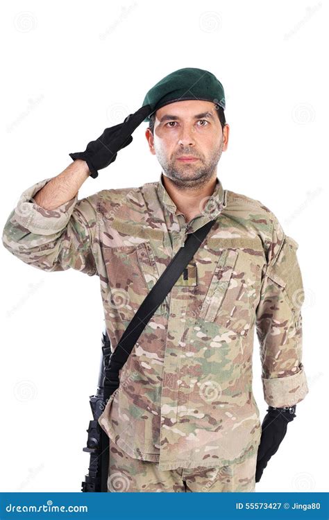 Portrait Of Young Army Soldier Saluting Stock Image Image Of Peace