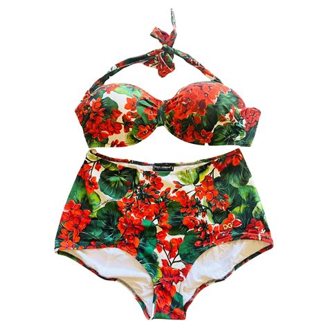 Dolce And Gabbana White Pink Peony Two Piece Swimsuit Bikini Swimwear