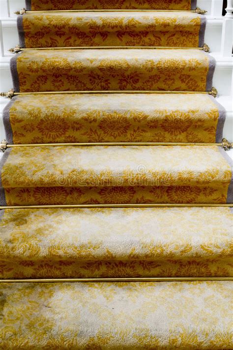Staircase Covered With Luxury Gold Carpet Stock Photo Image Of