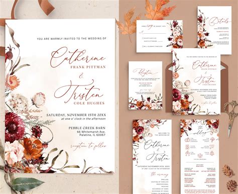 Autumn Wedding Invitation Template Rustic Fall Wedding Etsy