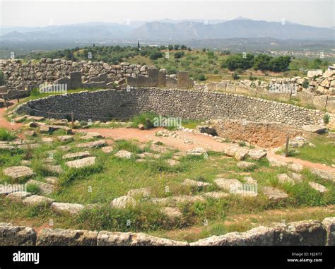 The Grave Circle Of Mycenae Archaeological Site In Peloponnese