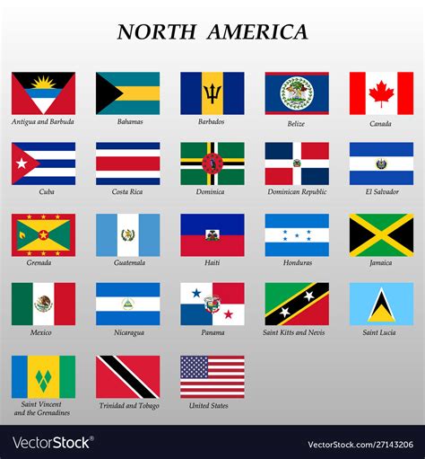 Set All Flags North America Royalty Free Vector Image